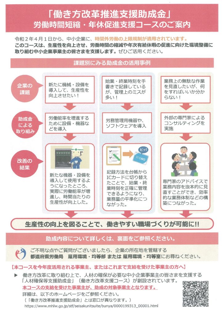 働き方改革推進支援助成金のご案内 【 厚生労働省・岡山労働局 】 津山商工会議所